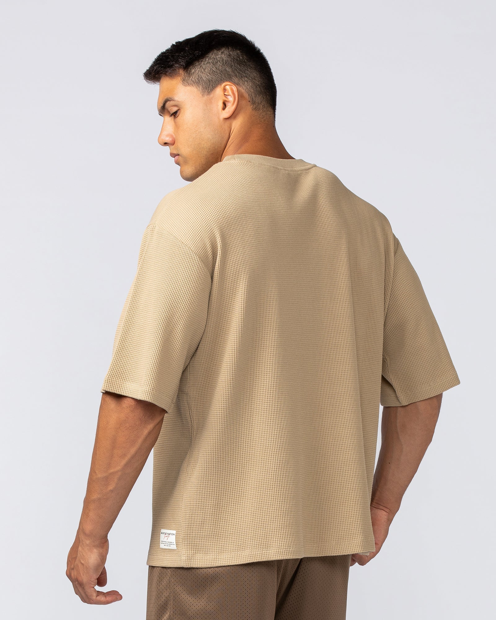 Lee Lem Short Boxy Waffle Tee - Butterscotch-T-Shirts-XS-022552BTTRSTCH-XS-MNAPPRL40942-4-Muscle Nation