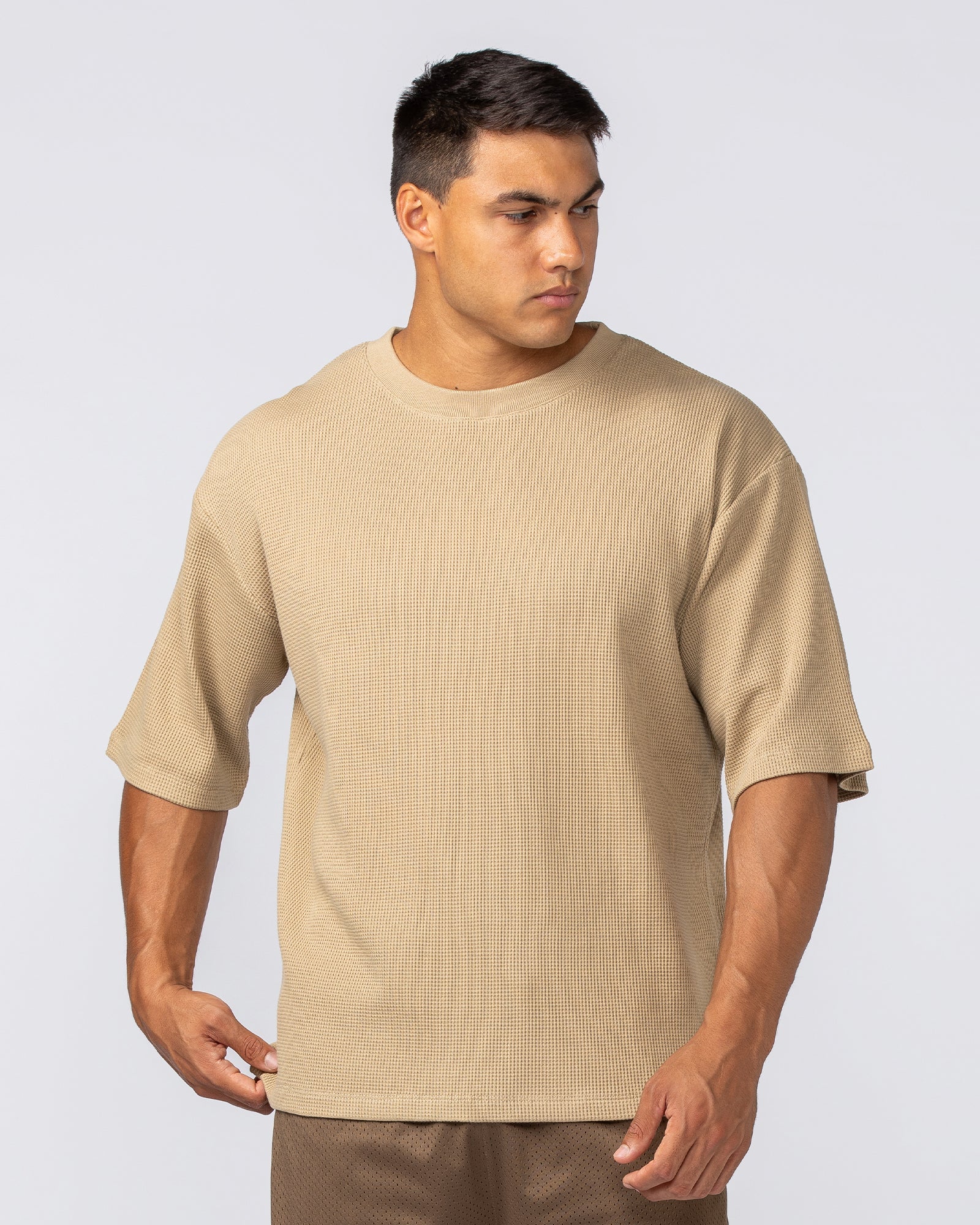 Lee Lem Short Boxy Waffle Tee - Butterscotch-T-Shirts-XS-022552BTTRSTCH-XS-MNAPPRL40942-1-Muscle Nation