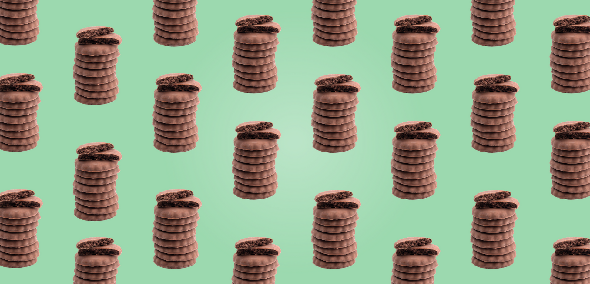 Stacks of chocolate mint cookies.