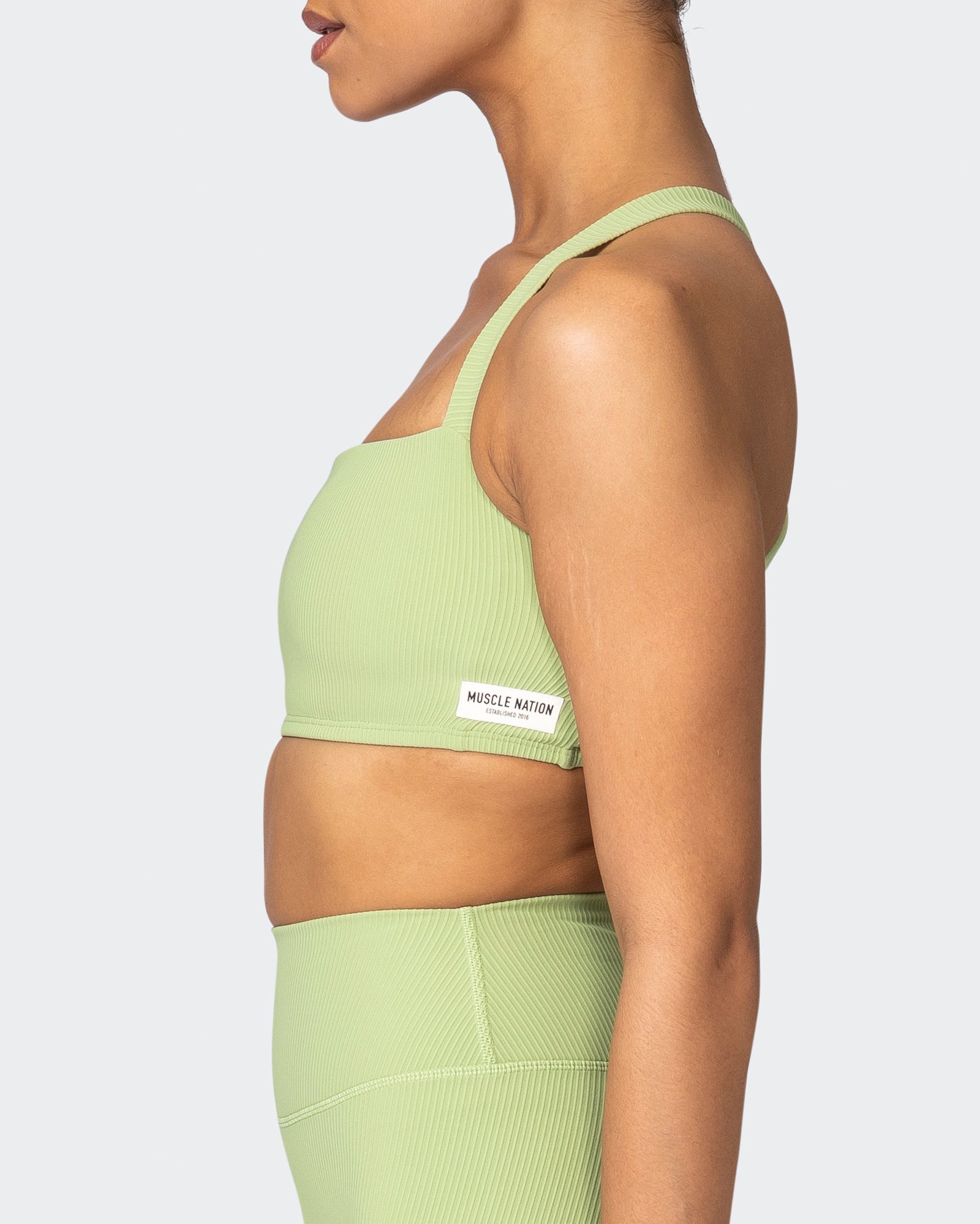 Twist Rib Bra - Matcha-Sports Bras-XS-042303MTCHA-XS-MNAPPRL23297-4-Muscle Nation