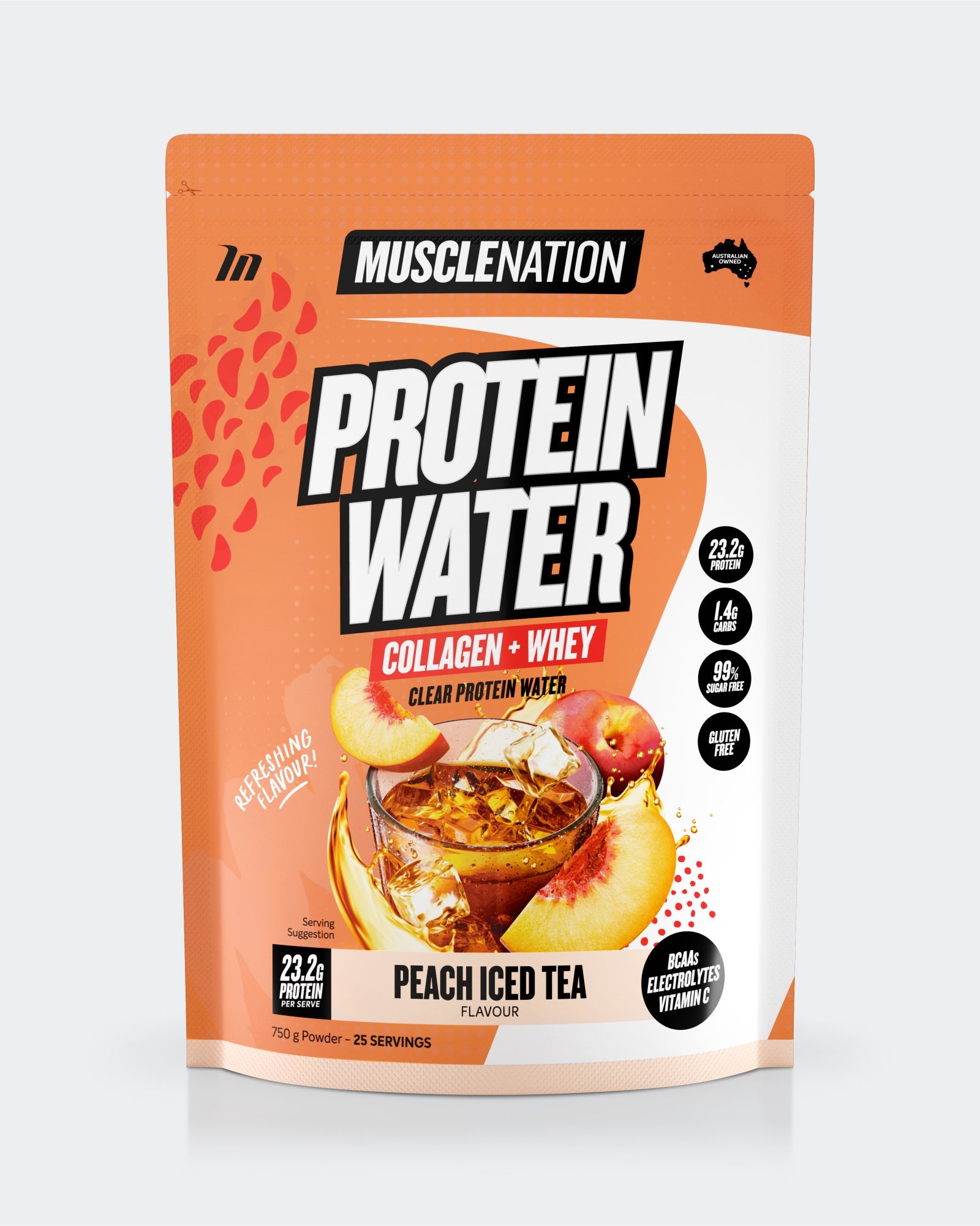 PROTEIN WATER - Peach Iced Tea - 25 serves 750g-Protein Waters-MNSUPPS0331-9359054001299-1-Muscle Nation