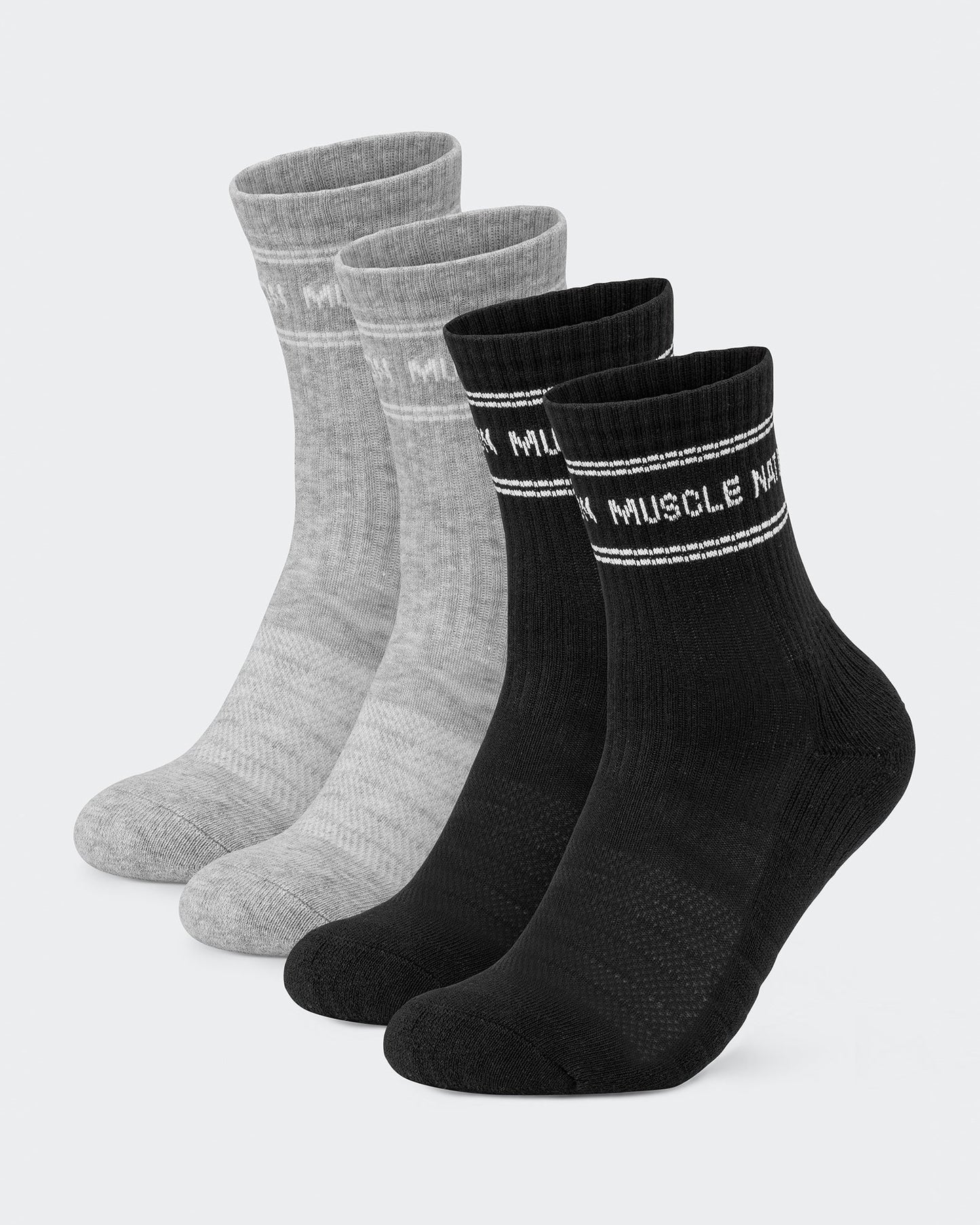 Womens Stripe Crew Sock (2x Pack) - Black/ Grey Marl-Socks-Black/ White, Grey Marl/ White-ACC1124168BKWTGMWT-ONE-MNAPPRL32723-1-Muscle Nation