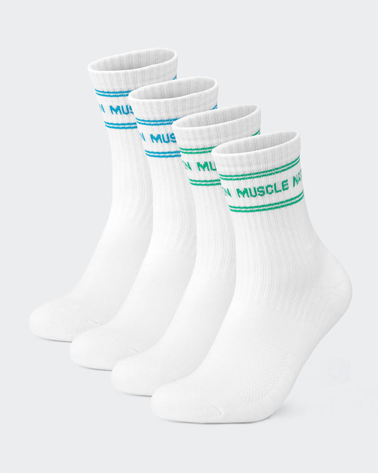 Womens Stripe Crew Sock (2x Pack) - Clover/ Capri Blue-Socks-White/ Clover, White/ Capri-ACC1124168WHCLWHCP-ONE-MNAPPRL32724-1-Muscle Nation
