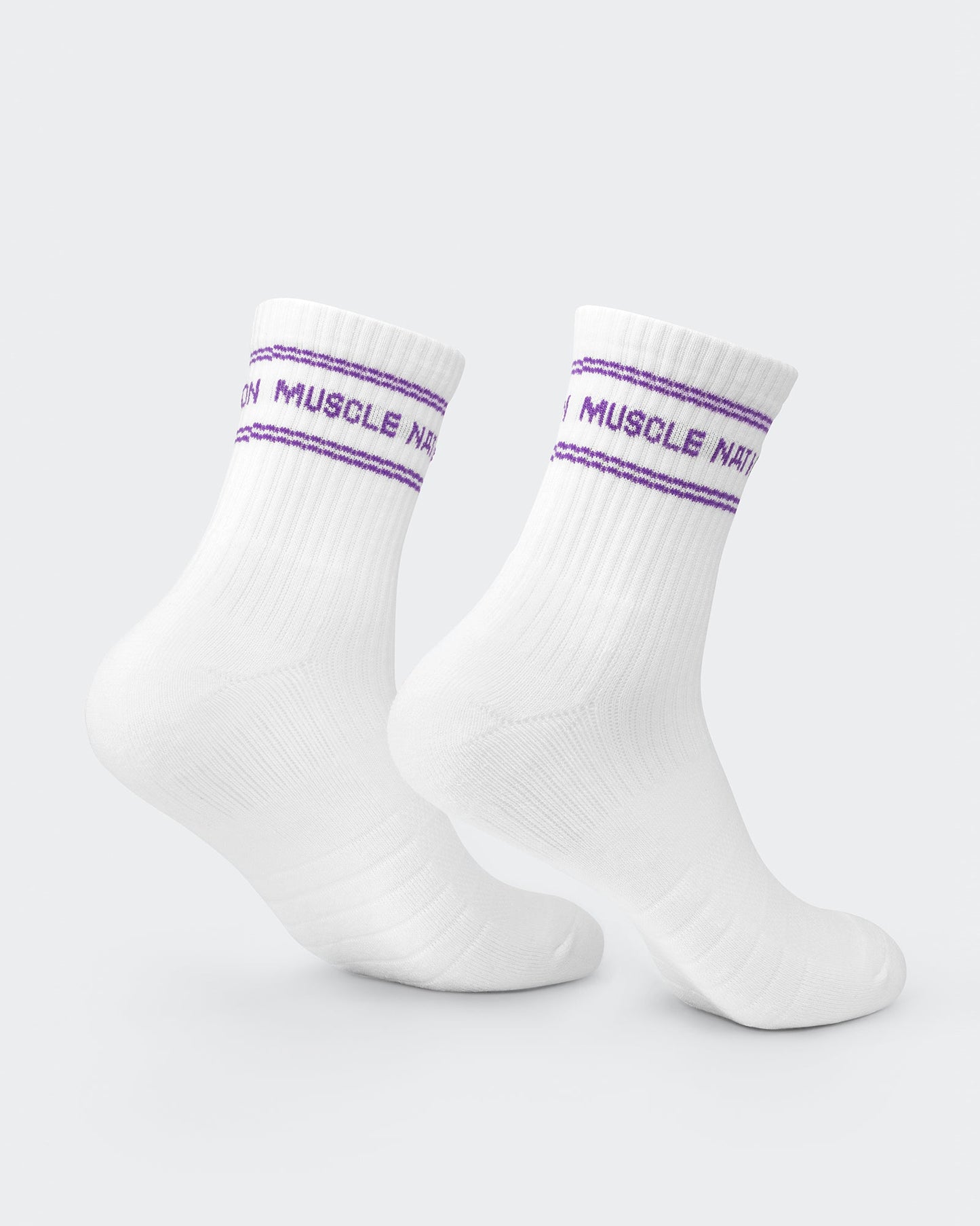 Womens Stripe Crew Sock (2x Pack) - Hollywood Pink/ Viola-Socks-White/ Hollywood Pink, White/ Viola-ACC1124168WHHPWHVI-ONE-MNAPPRL32725-4-Muscle Nation
