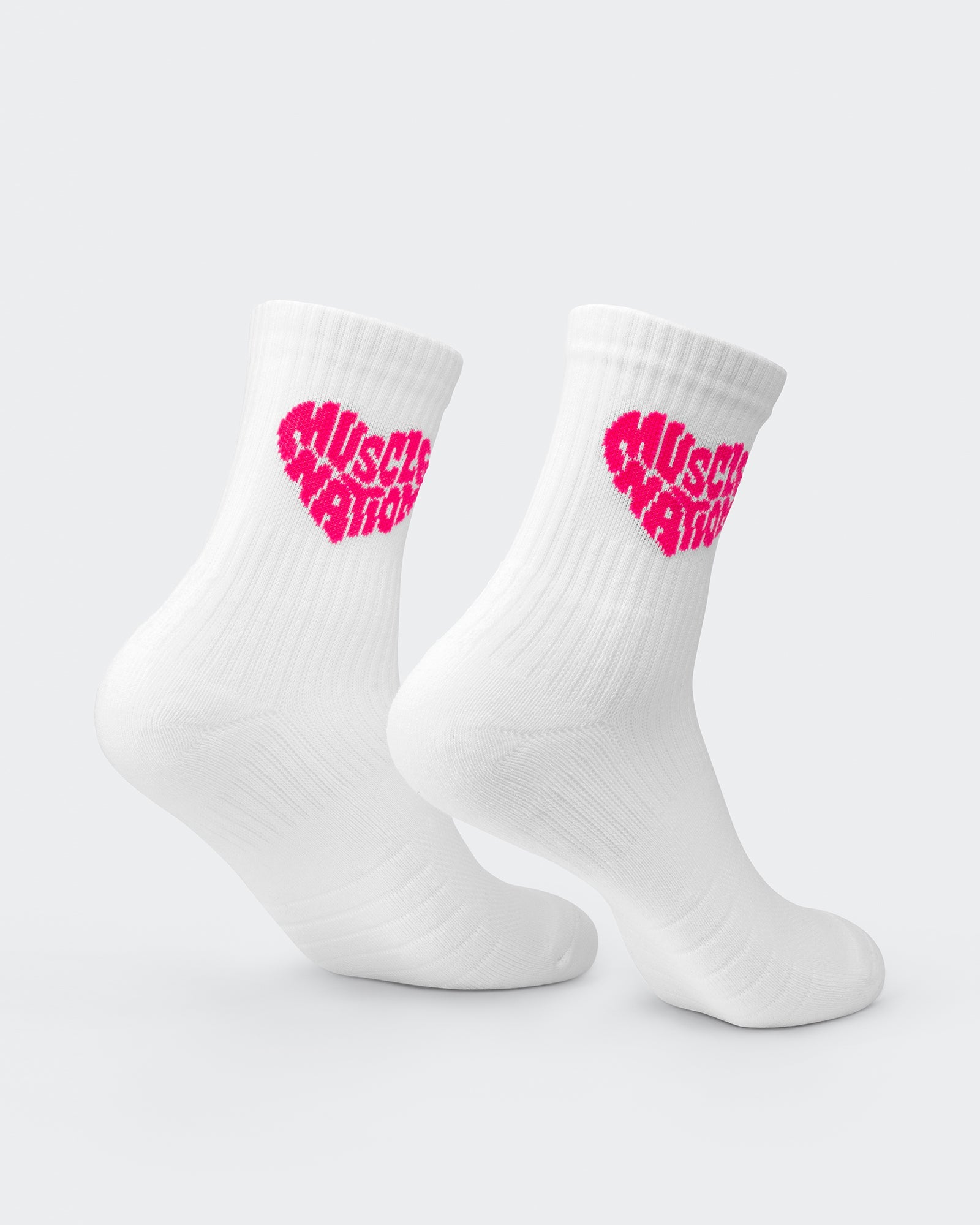 Womens Heart Crew Sock (2x Pack) - White / Grey Marl-Socks-White/ Neon Pink, Grey Marl/ Neon Pink-ACC1124158WHNPGMNP-ONE-MNAPPRL32716-4-Muscle Nation
