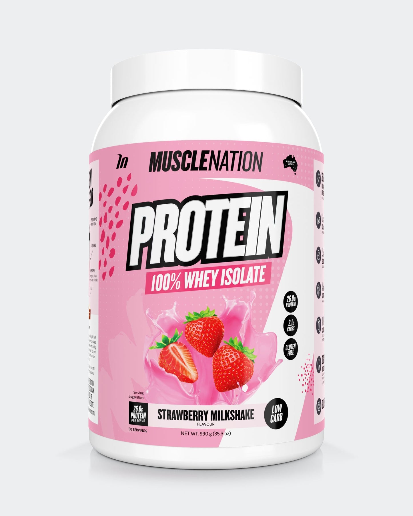 WHEY Protein Isolate - Strawberry Milkshake - 30 serves-Whey Protein Powders-MNSUPPS0321-9359054001343-1-Muscle Nation