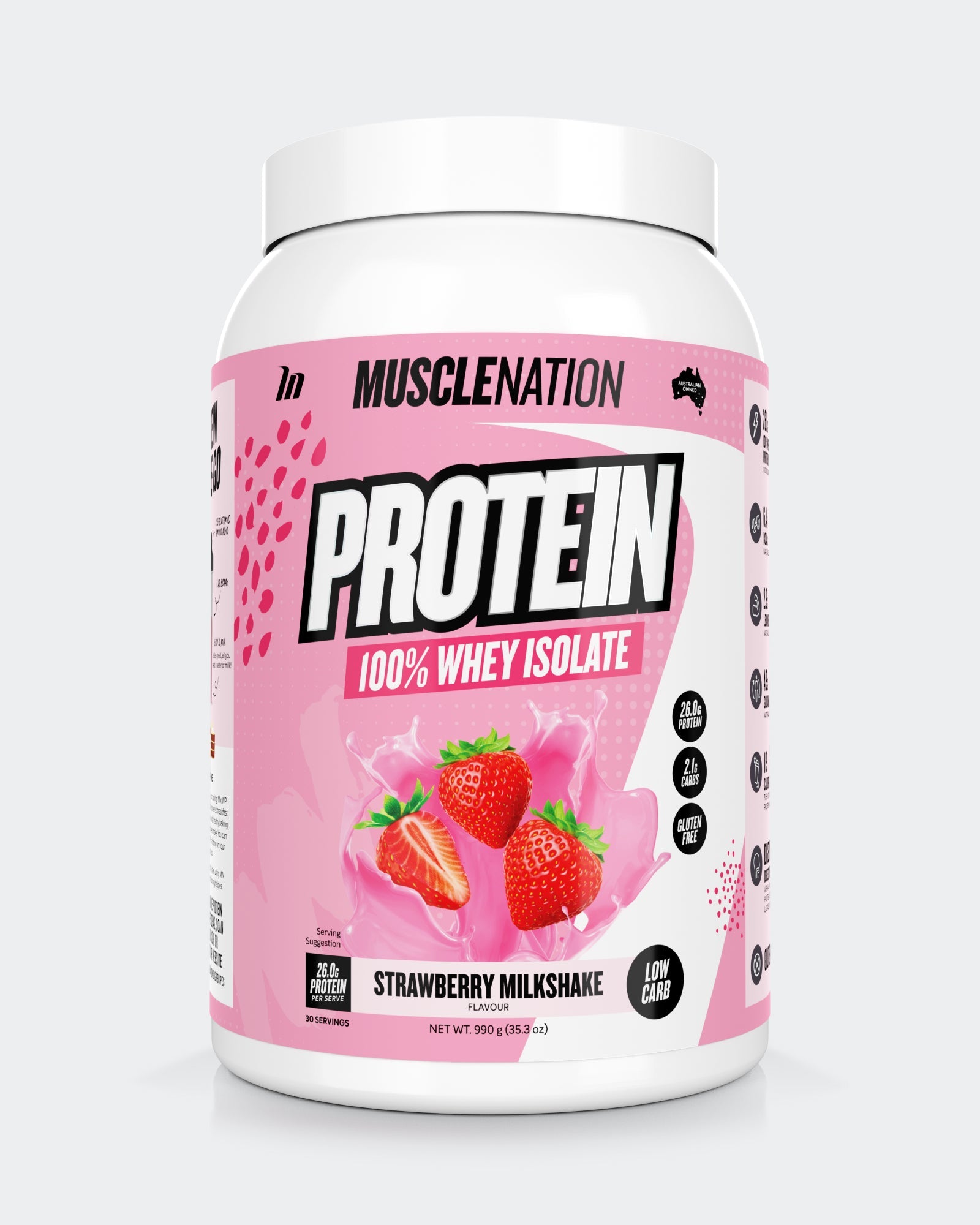 WHEY Protein Isolate - Strawberry Milkshake - 30 serves-Whey Protein Powders-MNSUPPS0321-9359054001343-1-Muscle Nation