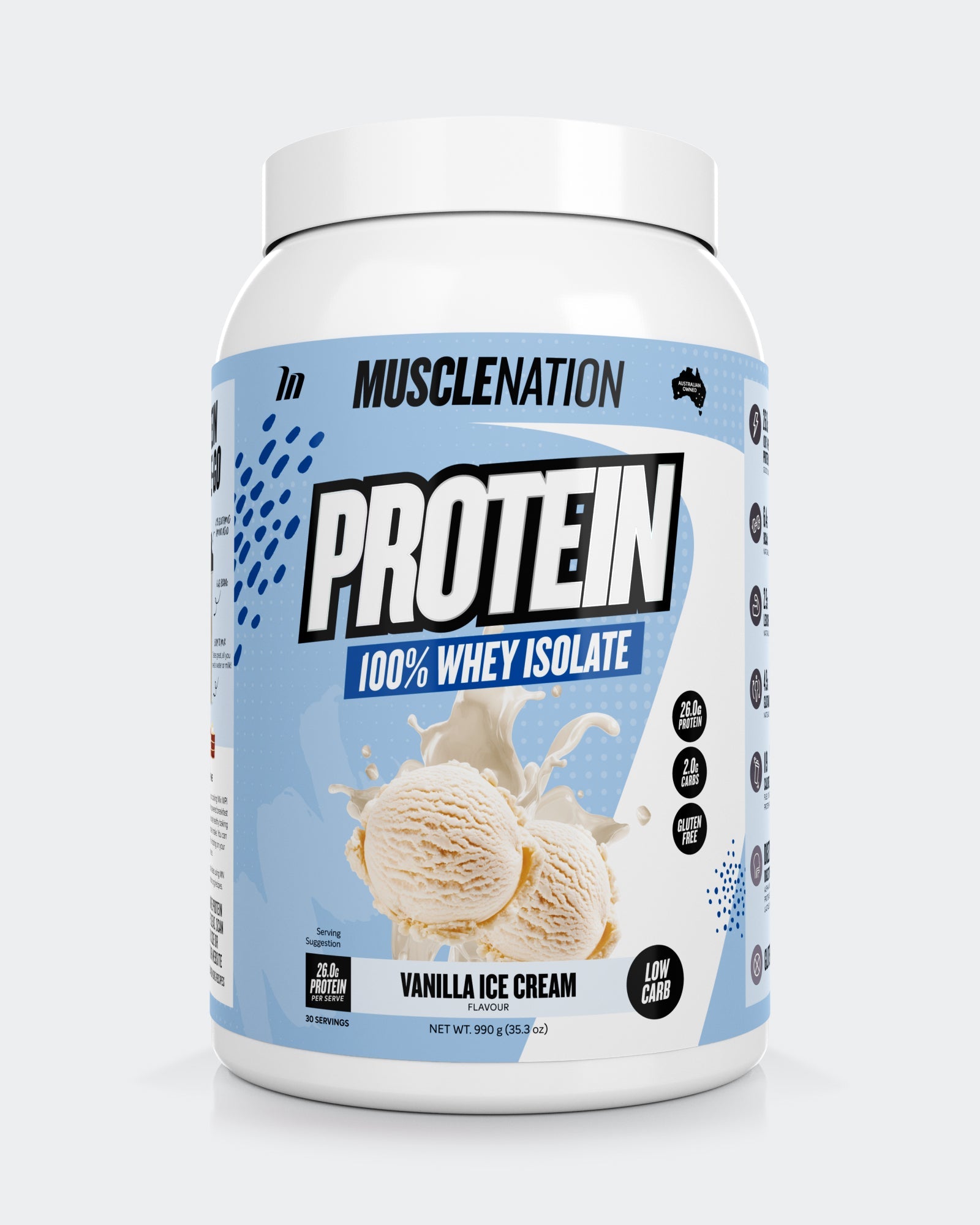 WHEY Protein Isolate - Vanilla Ice Cream - 30 serves-Whey Protein Powders-MNSUPPS0015-9359054001329-1-Muscle Nation