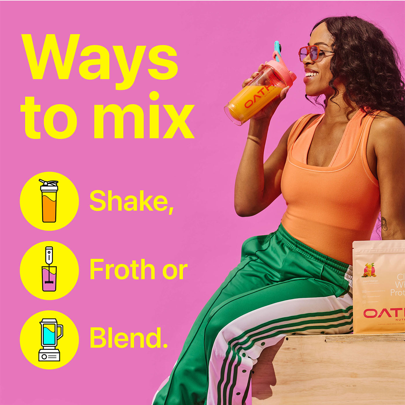 Women drinking Oath Clear Protein - Ways to mix - shake, froth, or blend