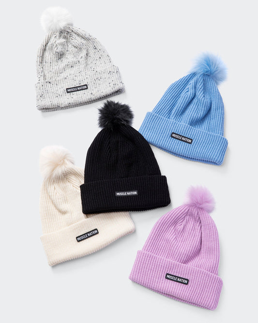 Pompom Beanie-Headwear-Black-AC042393BLK-ONE-MNAPPRL26469-1-Muscle Nation