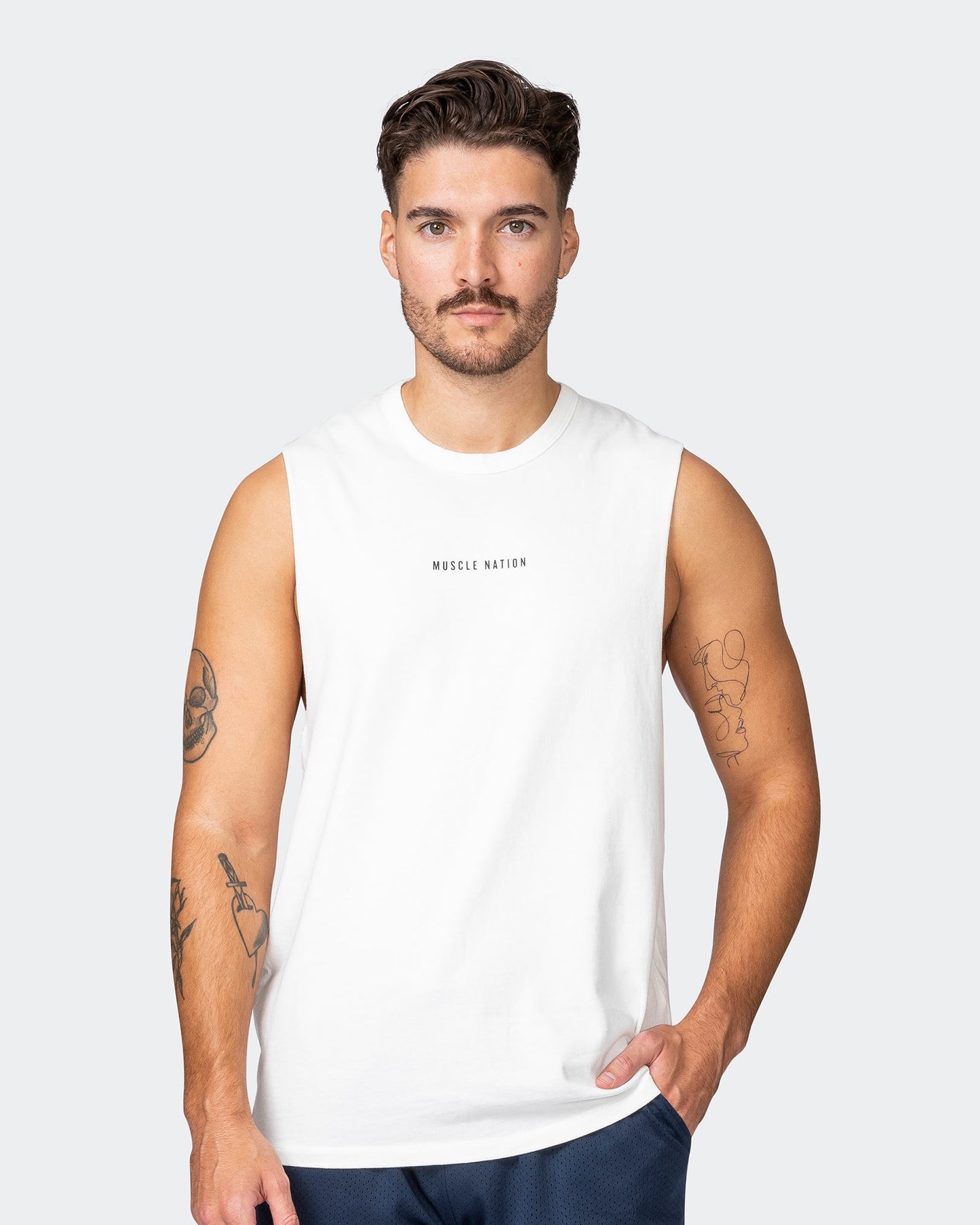 Ease Drop Arm Heavy Vintage Tank - Washed Vanilla-Singlets & Tanks-S-042356WSHVANI-S-MNAPPRL22200-1-Muscle Nation