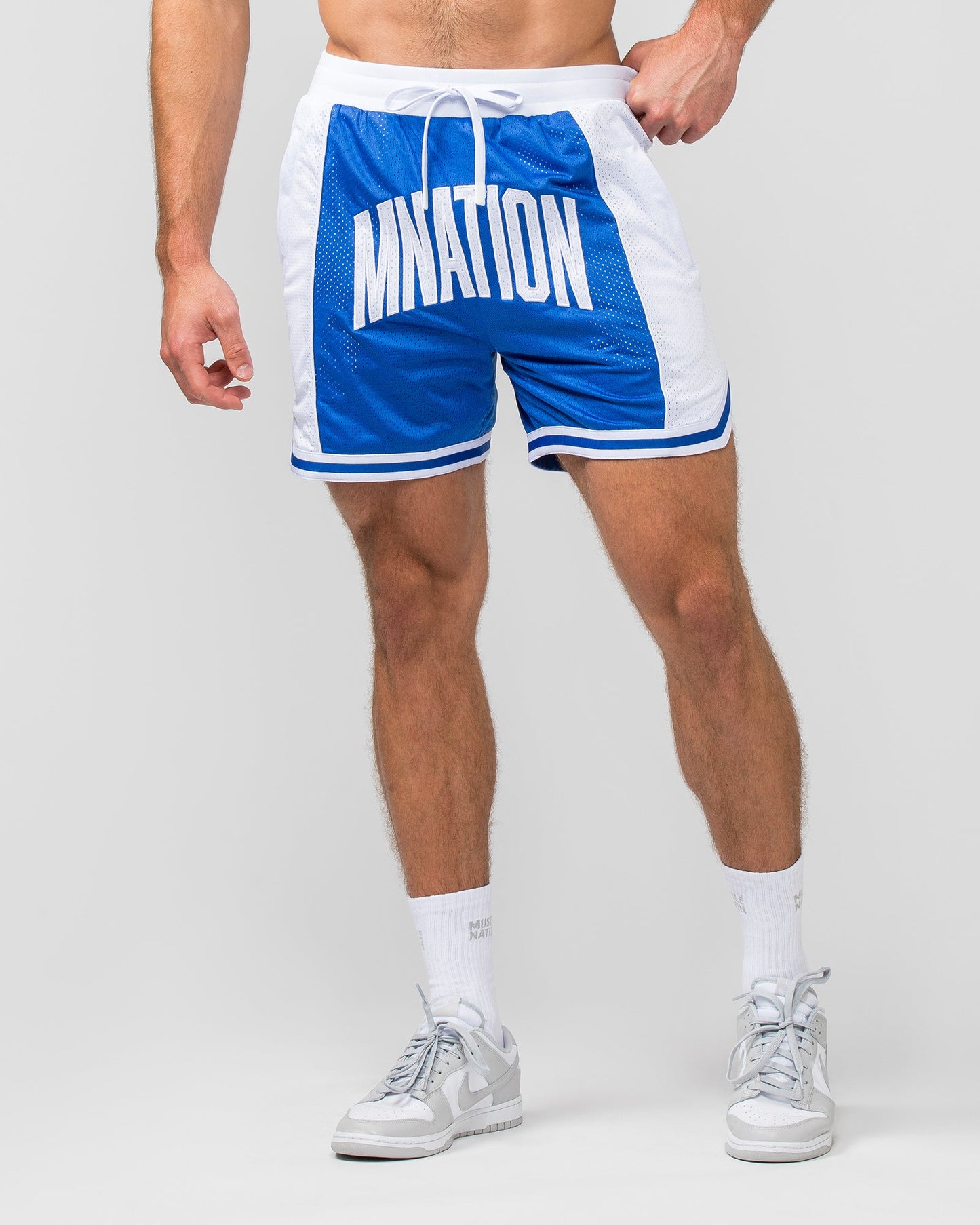 Fadeaway 5" Basketball Shorts - Bondi Blue / White-Shorts-S-012407BONDW-S-MNAPPRL28651-1-Muscle Nation