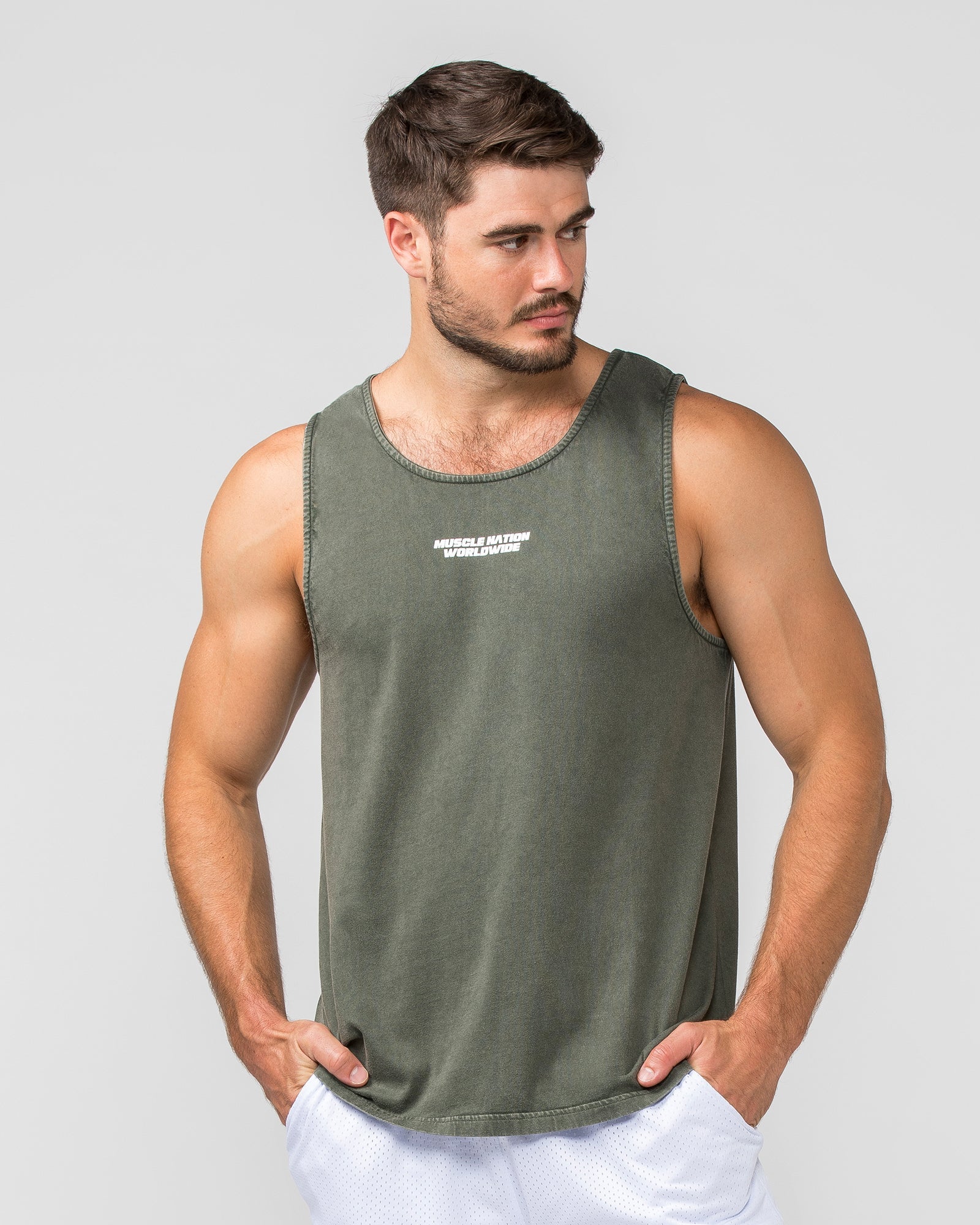 H-Back Represent Tank - Washed Dark Khaki-Singlets & Tanks-S-012408WHDRKH-S-MNAPPRL29287-2-Muscle Nation