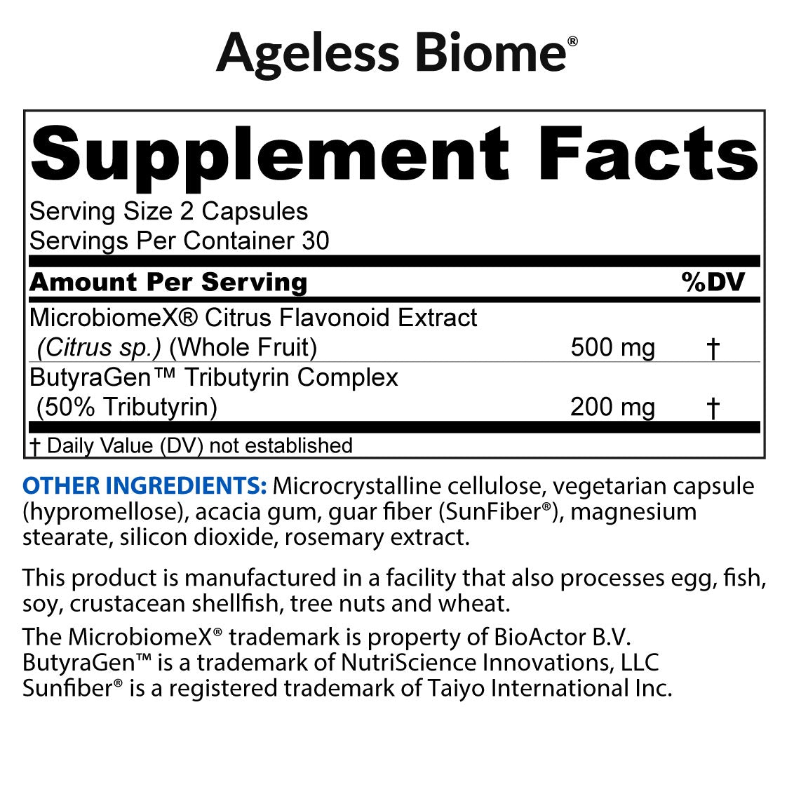 Ageless Biome Supplement Facts||aria-describedby="text-alternative-biome-sfp"