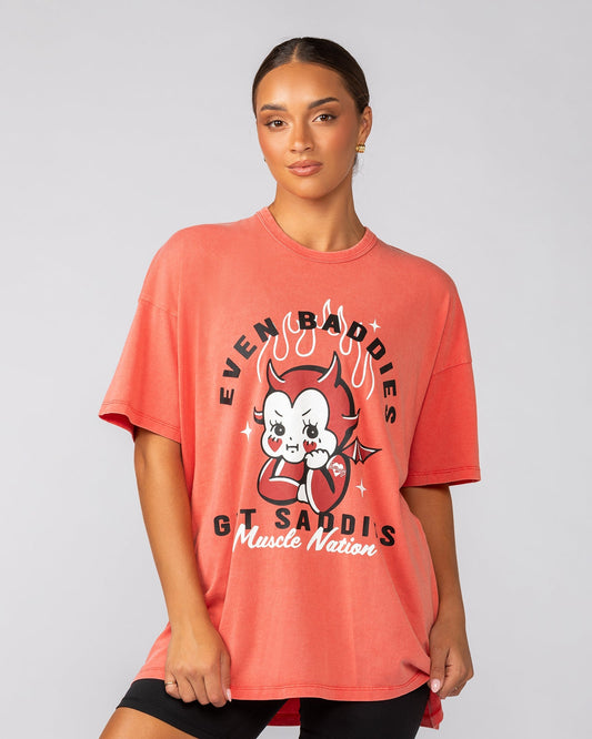 Baddies Oversized Vintage Tee - Washed Salsa-T-Shirts-XXS-042537WSLSA-XXS-MNAPPRL41064-1-Muscle Nation