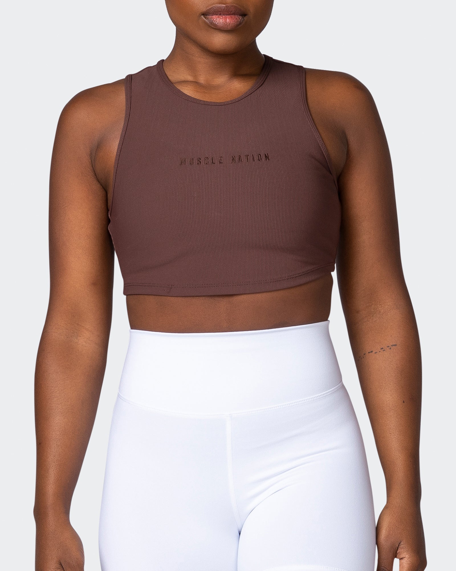 Off Duty Rib Cropped Tank - Coffee-Singlets & Tanks-XXS-112230COFFEE-XXS-MNAPPRL19333-2-Muscle Nation