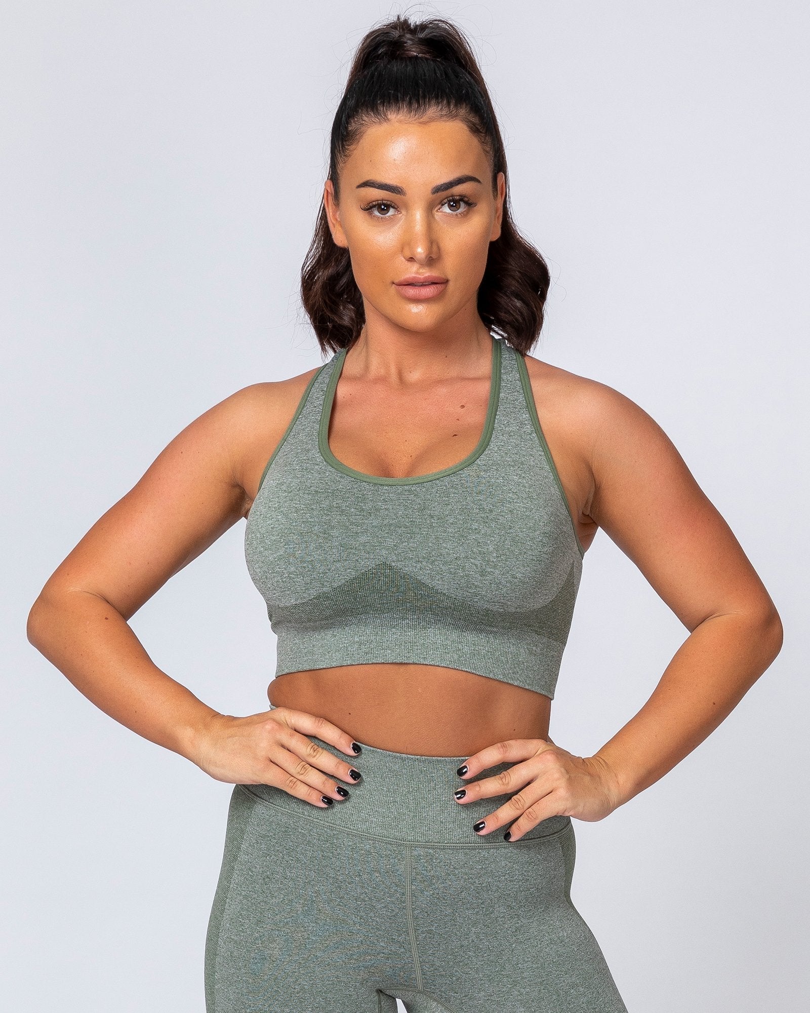 Comfort Seamless Bra - Khaki Marl-Sports Bras-XS-MNAPPRL9240-MNAPPRL9240-1-Muscle Nation