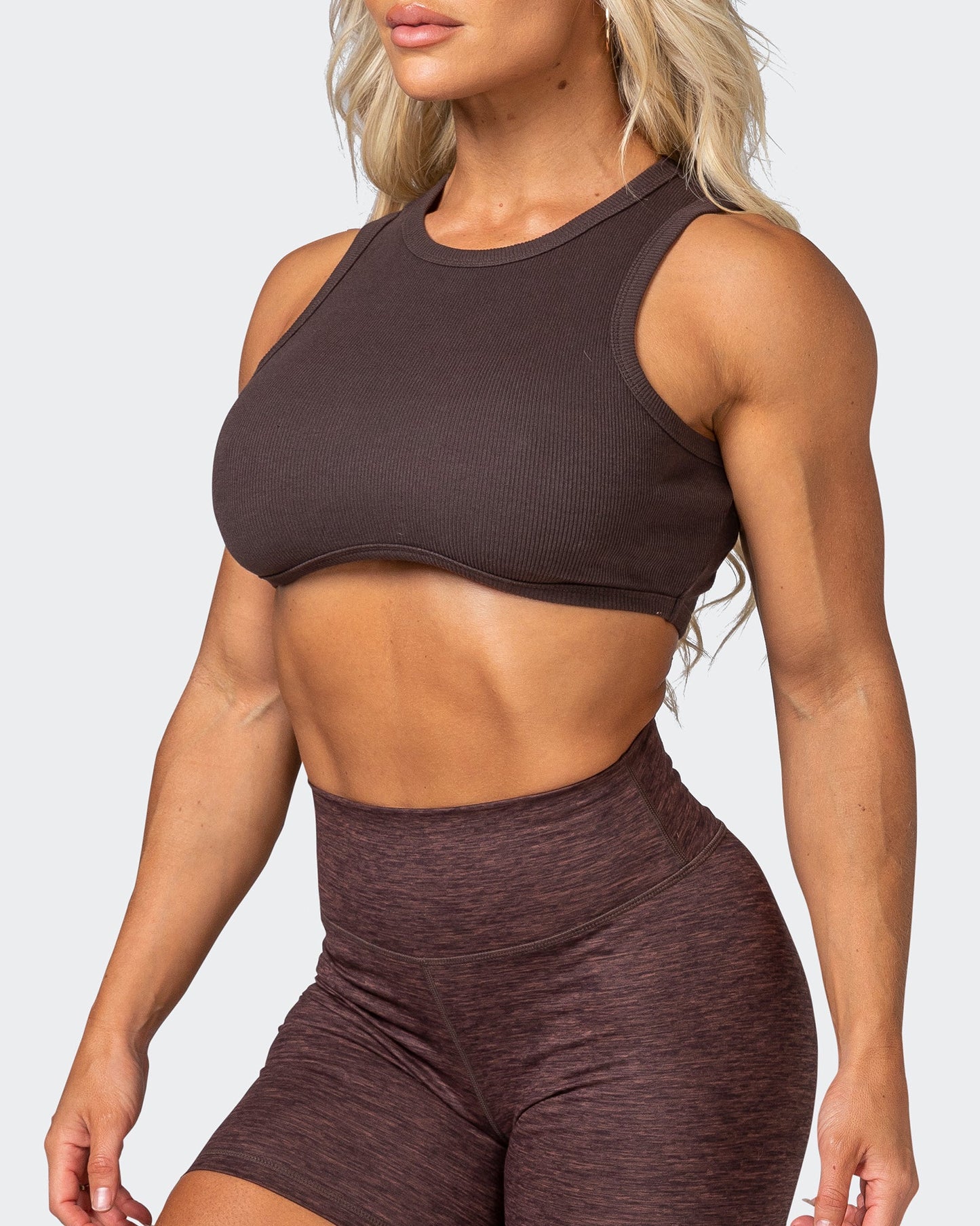 HBxMN Bliss Rib Cropped Tank - Cocoa-Singlets & Tanks-XXS-062202COCOA-XXS-MNAPPRL15798-3-Muscle Nation