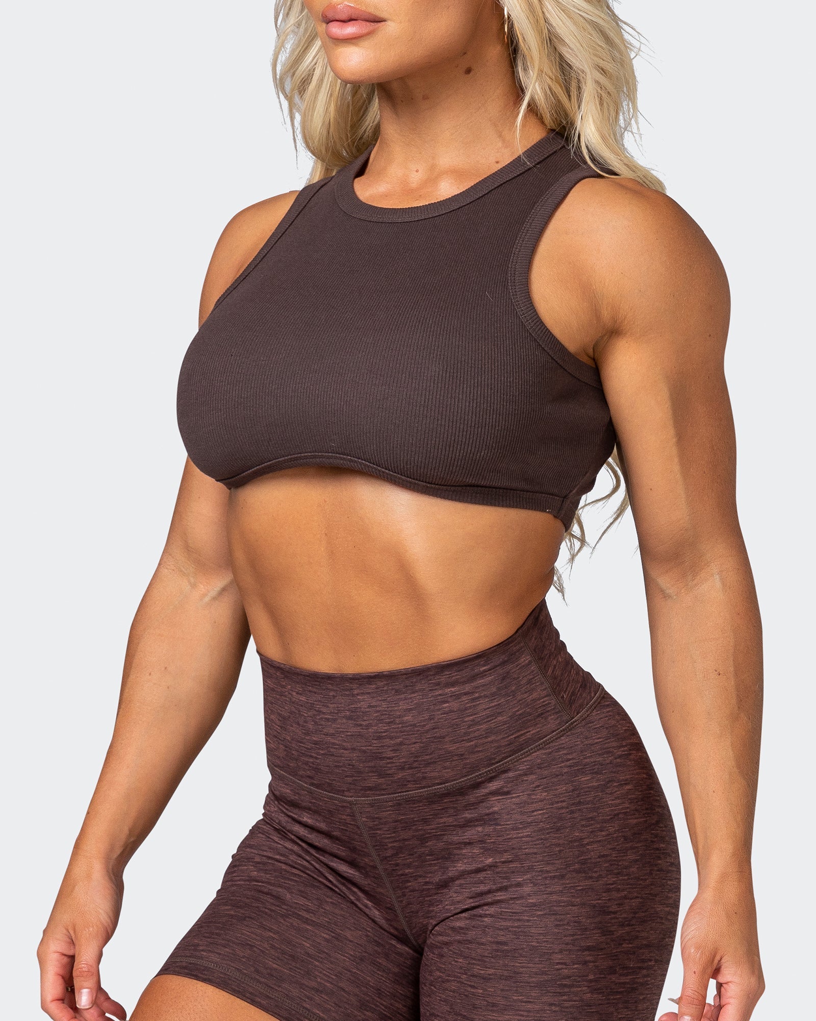 HBxMN Bliss Rib Cropped Tank - Cocoa-Singlets & Tanks-XXS-062202COCOA-XXS-MNAPPRL15798-3-Muscle Nation