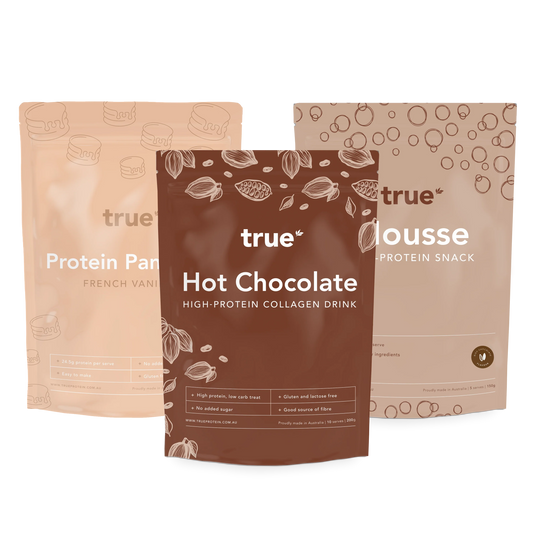 Protein Pancake, Hot Chocolate, and Protein Mousse in one bundle