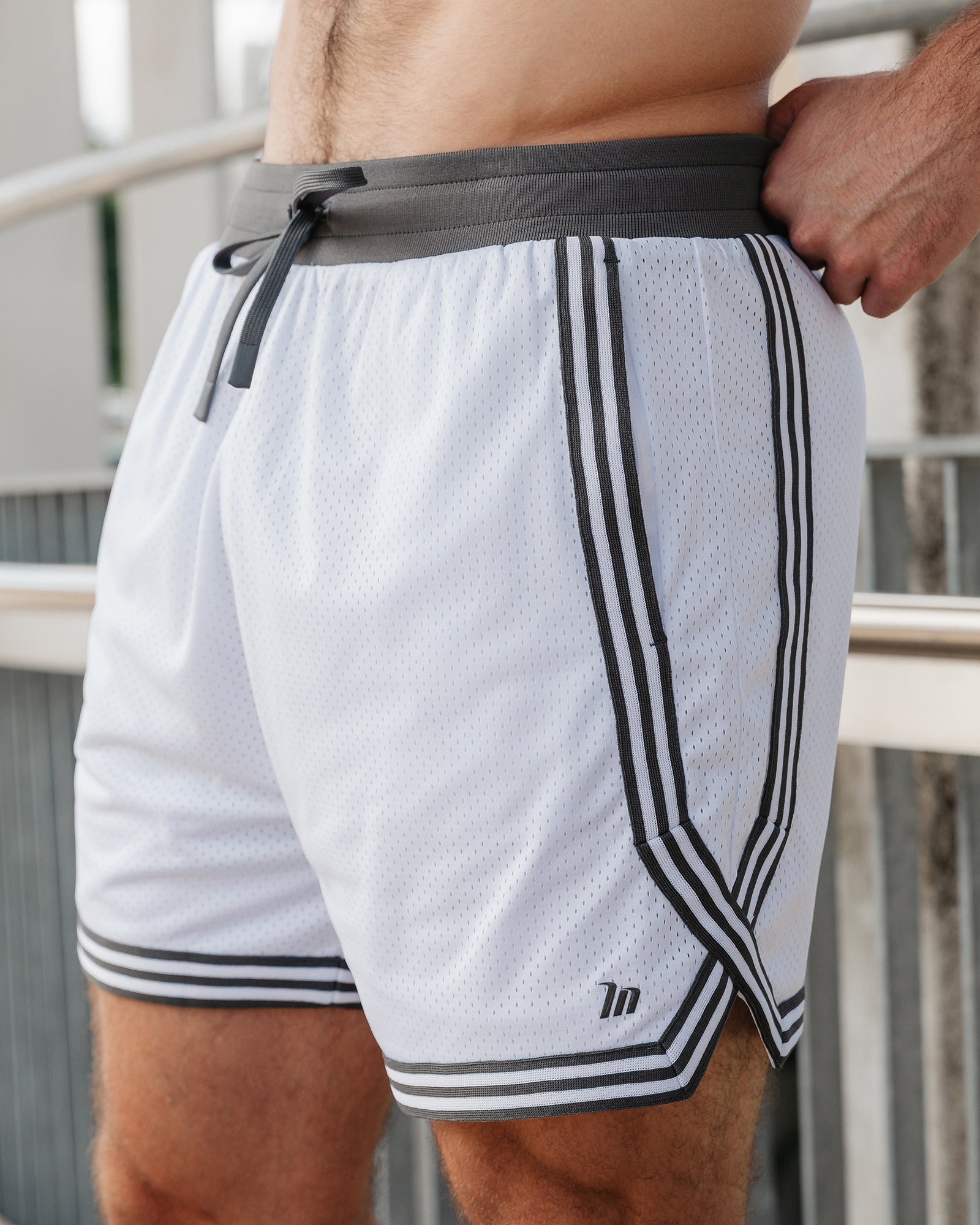 Courtside Basketball 5" Shorts - White-Shorts-S-042519WHT-S-MNAPPRL42029-1-Muscle Nation