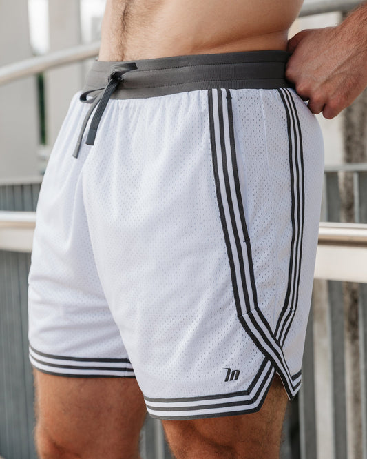 Courtside Basketball 5" Shorts - White-Shorts-S-042519WHT-S-MNAPPRL42029-1-Muscle Nation