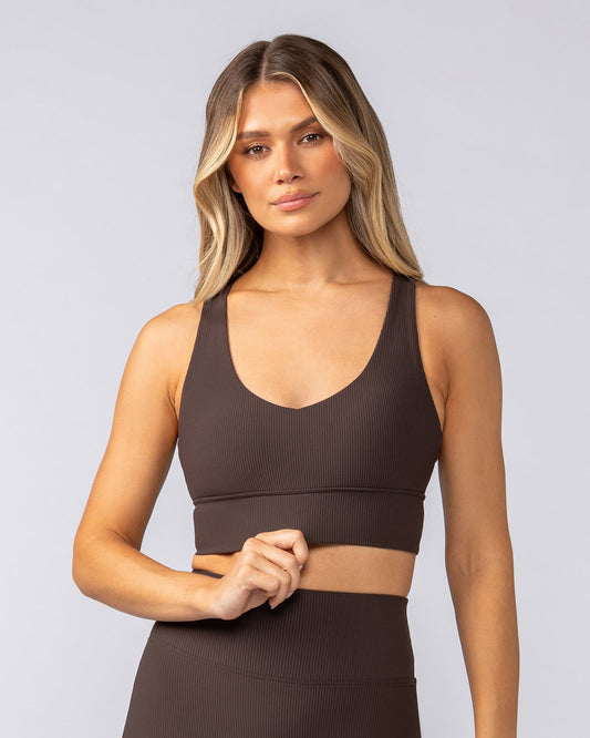Lover Longline Rib Bra - Cocoa-Sports Bras-XXS-052501COCOA-XXS-MNAPPRL42496-1-Muscle Nation