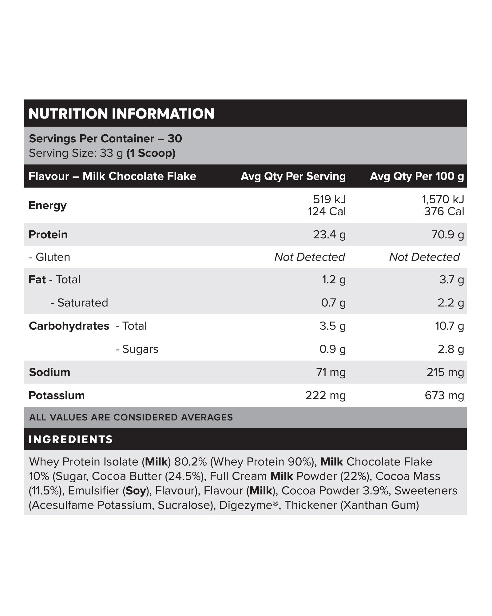WHEY Protein Isolate - Milk Choc Flake - 30 serves-Whey Protein Powders-MNSUPPS0014-9359054001312-3-Muscle Nation